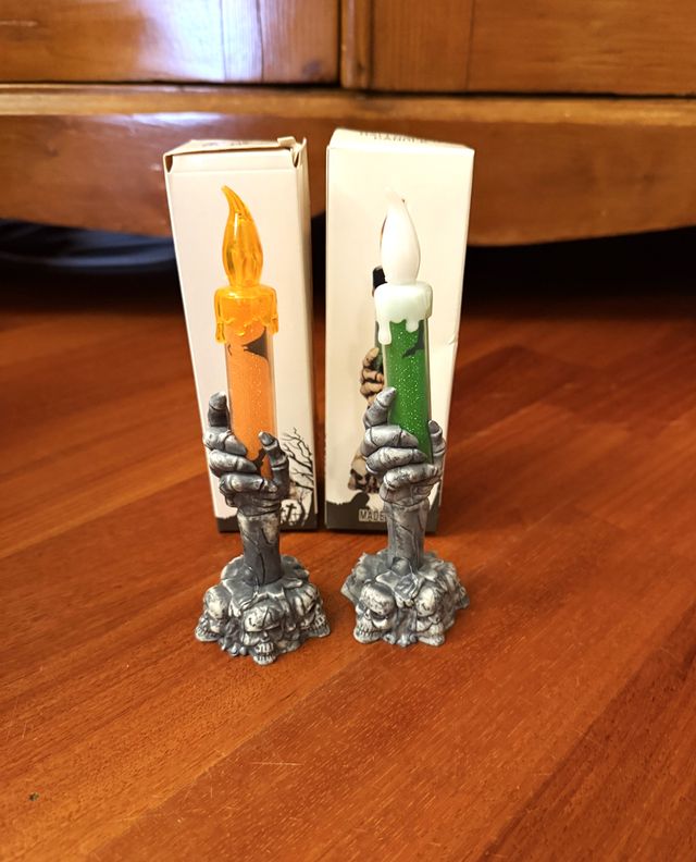 12 Luci Halloween Mano Scheletro Arancione e Verde