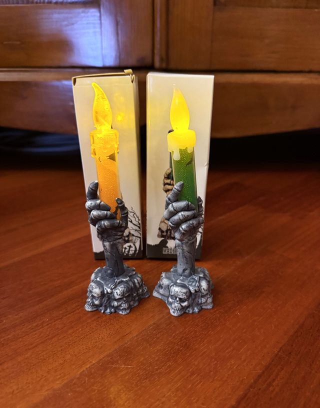 12 Luci Halloween Mano Scheletro Arancione e Verde