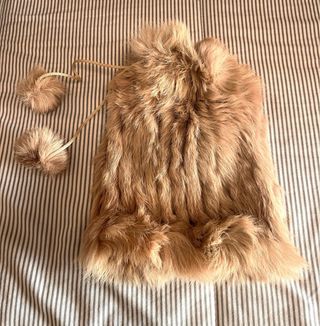 Gorro de piel conejo beige/gris