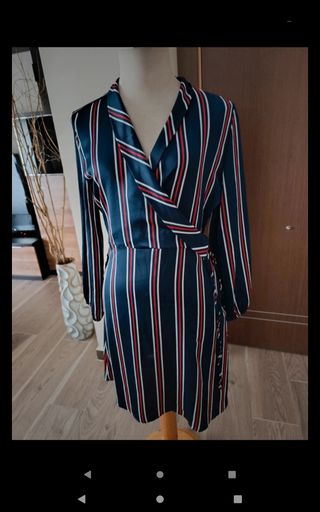 Vestido satén rayas azul, rojo y blanco