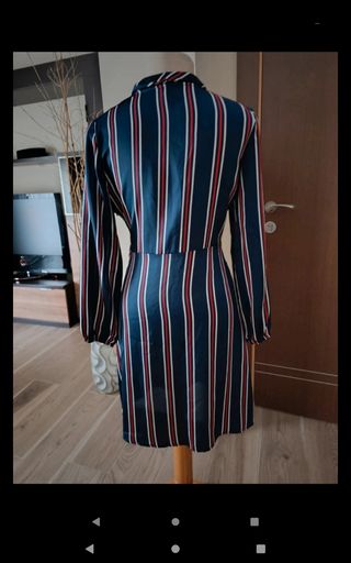 Vestido satén rayas azul, rojo y blanco