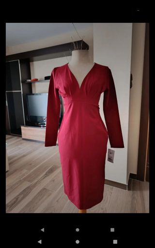 Vestido midi burdeos manga larga