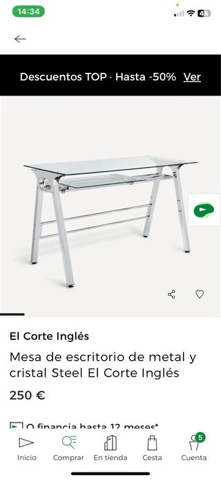 Escritorio de cristal y metal