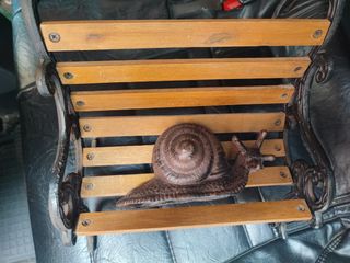 Figura de caracol en banco de jardín