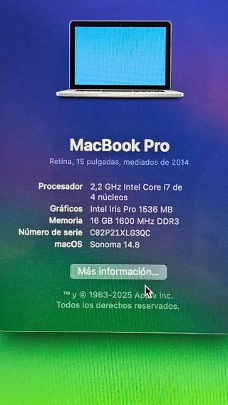 MacBook Pro 15 2014 Plata