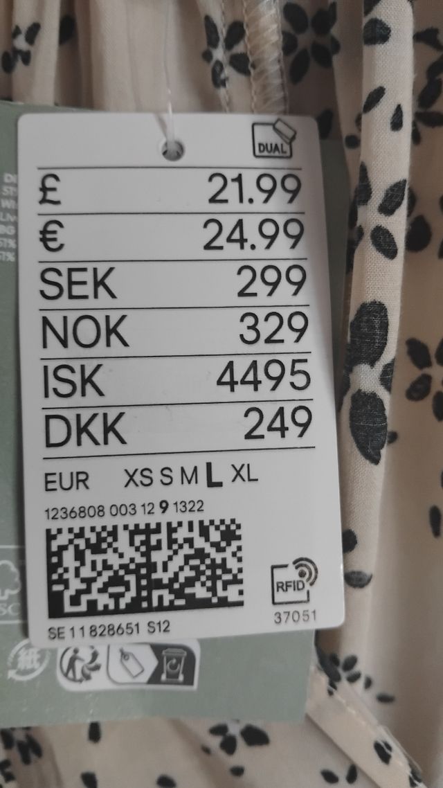 Vestido H&M floral beige y negro talla L