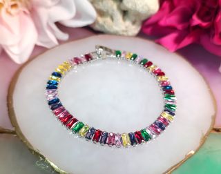 Pulsera plata 925 con gemas de colores