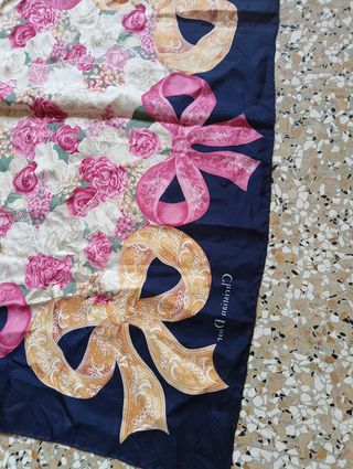 Sciarpa Christian Dior Seta Blu Rosa Fiordaliso