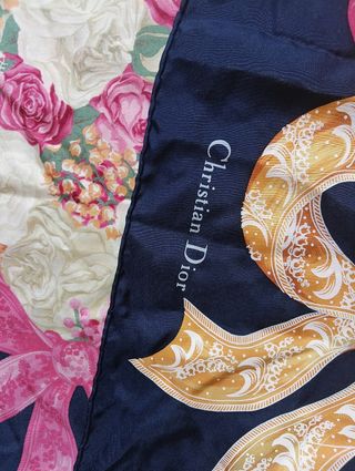 Sciarpa Christian Dior Seta Blu Rosa Fiordaliso