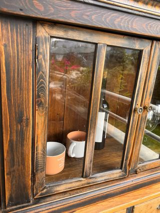 Antigua Vitrina de Madera y Puertas de Cristal