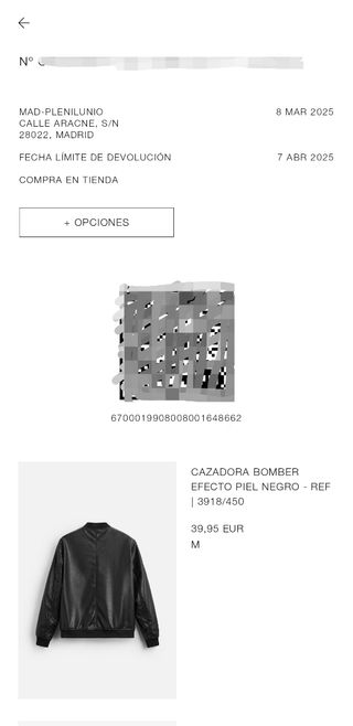 Chaqueta Bomber Piel Sintética Negra Talla M