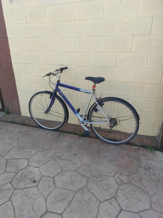 Bicicleta de hombre azul y plateada
