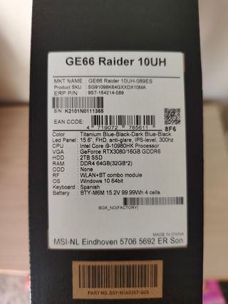 MSI i9 RTX 3080 300Hz Potencia asegurada