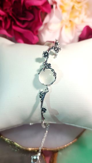 Pulsera plata 925 con piedra blanca y rosas