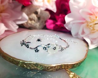 Pulsera plata 925 con piedra blanca y rosas