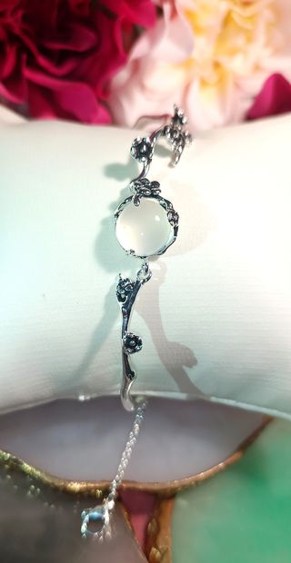Pulsera plata 925 con piedra blanca y rosas