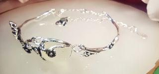 Pulsera plata 925 con piedra blanca y rosas