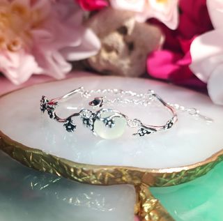 Pulsera plata 925 con piedra blanca y rosas
