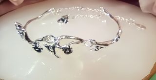 Pulsera plata 925 con piedra blanca y rosas