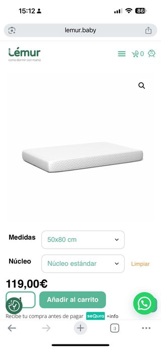 Colchón Minicuna Lemur Volana Mini 50x80