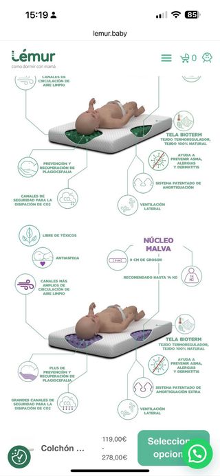 Colchón Minicuna Lemur Volana Mini 50x80