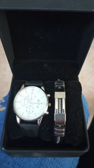 Reloj y Pulsera Set Negro/Plata