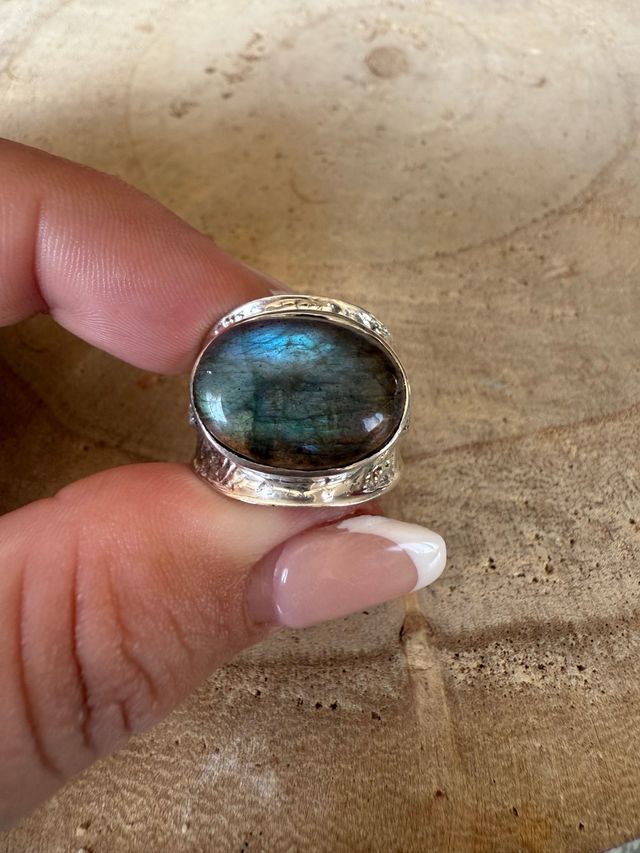 Anillo Plata Ley 925 Labradorita Azul