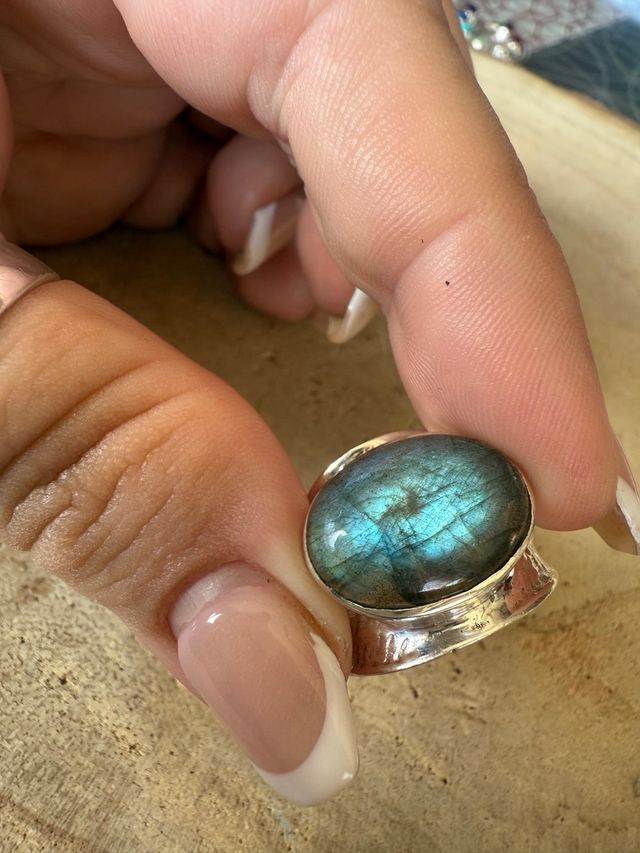 Anillo Plata Ley 925 Labradorita Azul