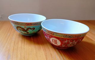 2 Tazas Sopa Porcelana China Dragón.