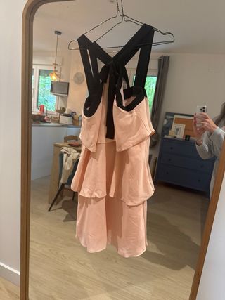 Vestido Chanel Rosa y Negro con detalle de lazo