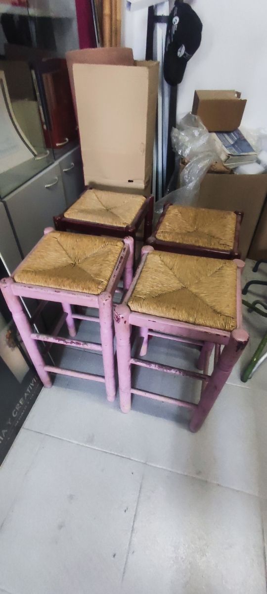 Taburetes altos rústicos madera/mimbre (restauraci