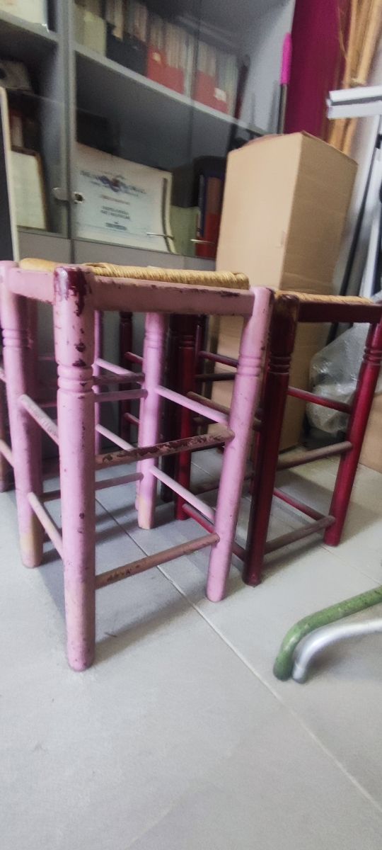 Taburetes altos rústicos madera/mimbre (restauraci