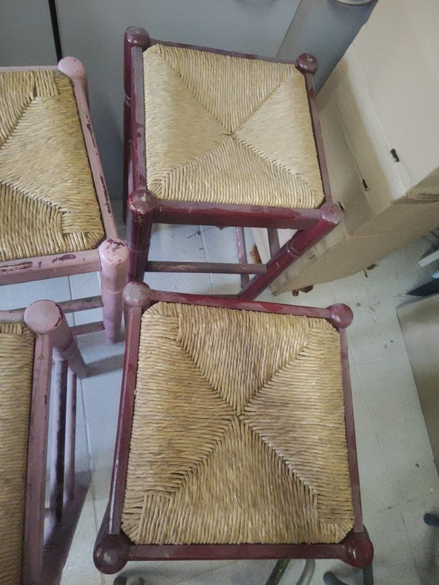 Taburetes altos rústicos madera/mimbre (restauraci