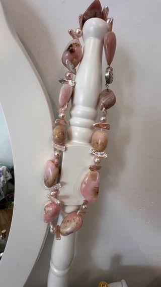 Collar Ópalo Rosa Natural y Perlas