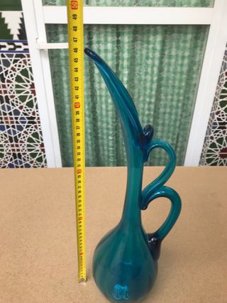 Jarrón de vidrio soplado azul turquesa