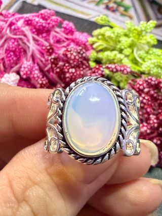 Anillo Plata Ley Ópalo Blanco Ovalado