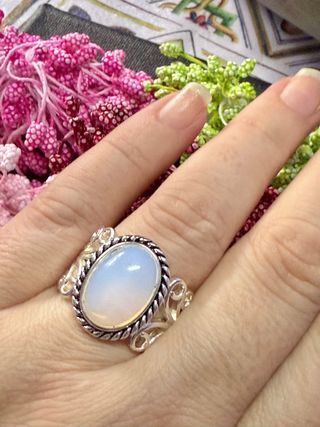 Anillo Plata Ley Ópalo Blanco Ovalado