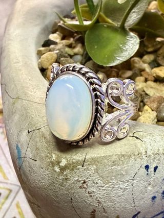 Anillo Plata Ley Ópalo Blanco Ovalado