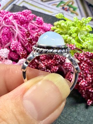 Anillo Plata Ley Ópalo Blanco Ovalado