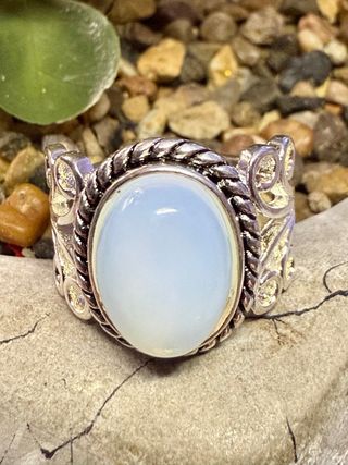 Anillo Plata Ley Ópalo Blanco Ovalado
