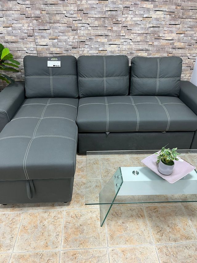 Sofá Chaise Longue Polipiel Gris