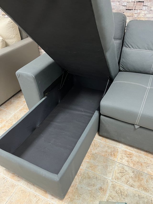 Sofá Chaise Longue Polipiel Gris