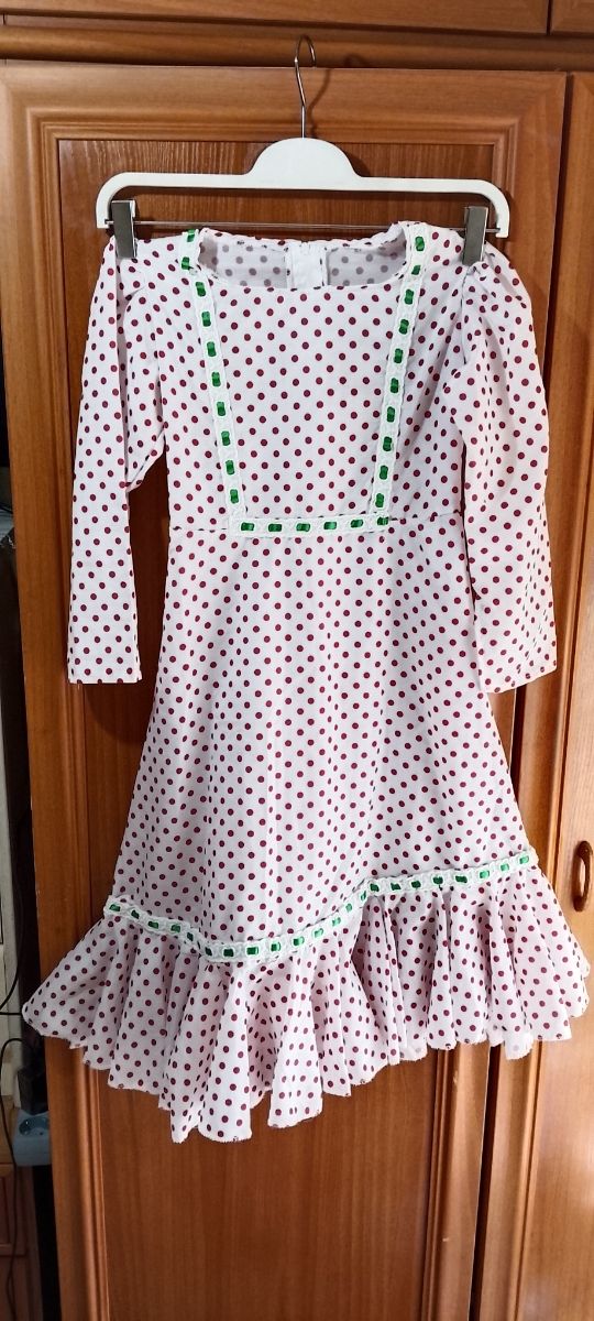 Vestido niña blanco lunares rojos y cinta