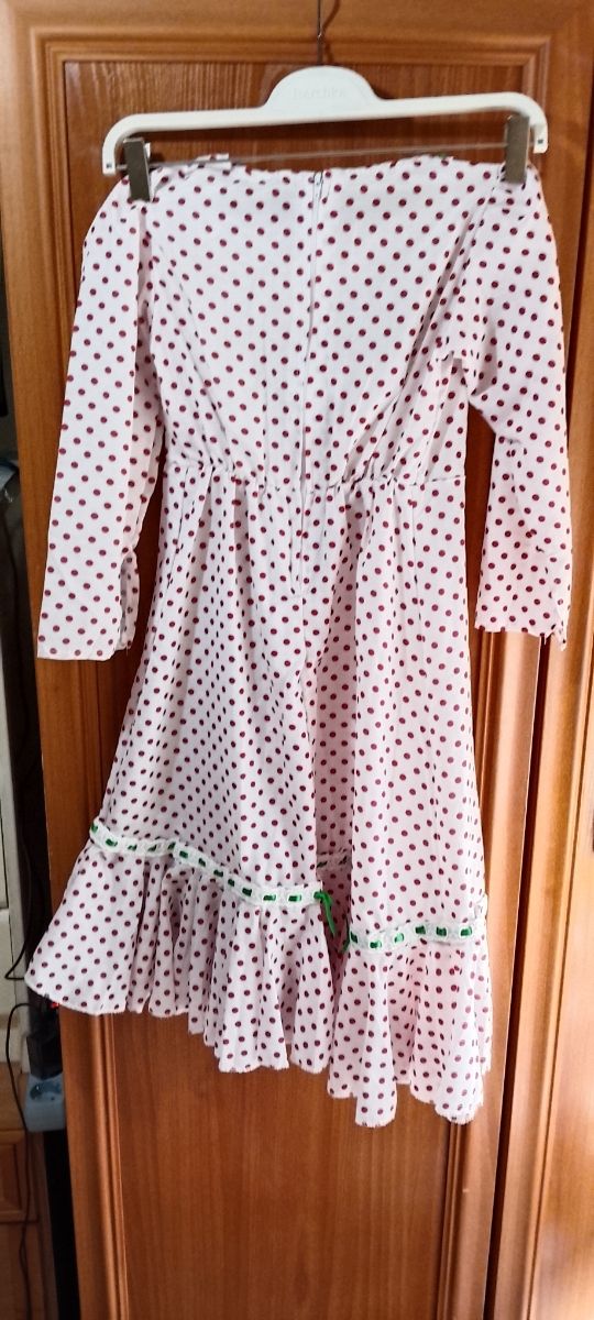 Vestido niña blanco lunares rojos y cinta