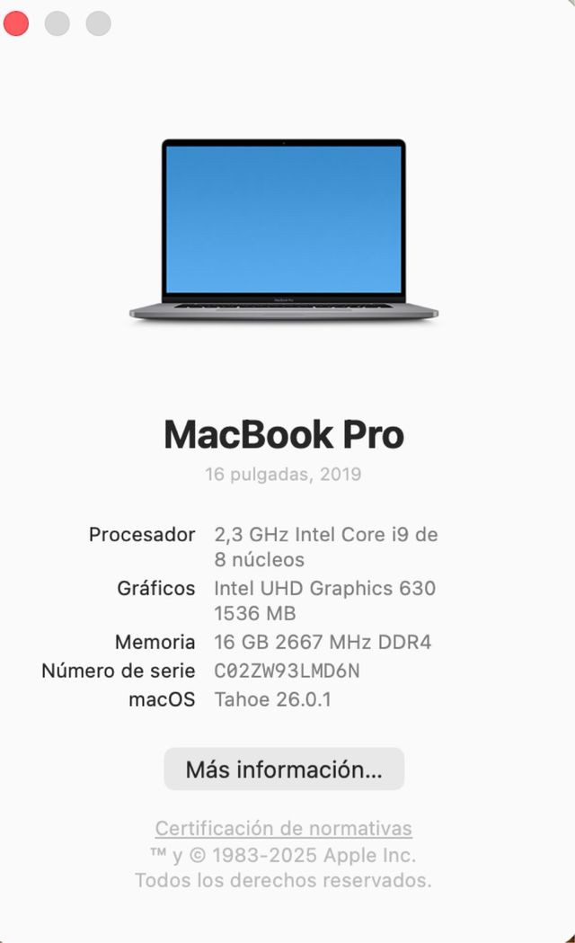 MacBook Pro 16 i9 1TB Gris Espacial Perfecto Estad