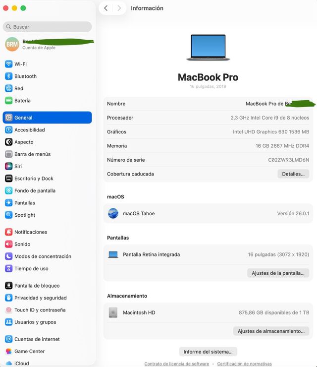 MacBook Pro 16 i9 1TB Gris Espacial Perfecto Estad