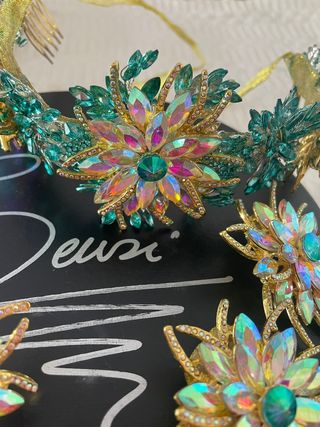 Tocado Novia Oro Multicolor Flores