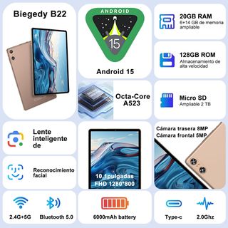 Tablet 128GB Android 15 WiFi 6 Octa-core