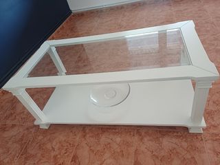 Mesa de centro blanca con tapa de cristal