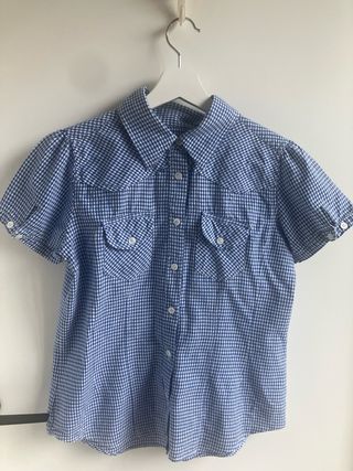Camisa cuadros azul mujer manga corta Blend